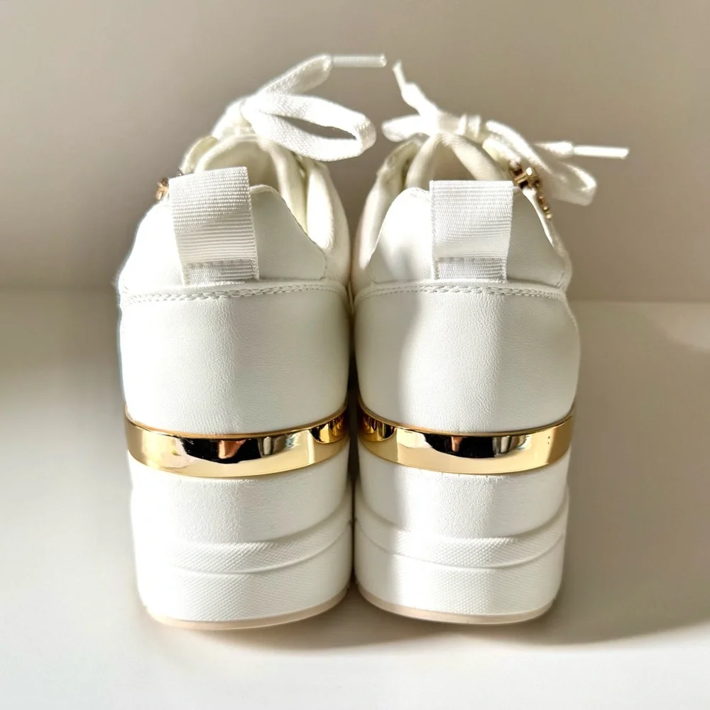 Anjoufemme Women's High Heel Wedge Sneakers White/Off White Sz 9.5 New with Tags - Picture 3 of 8